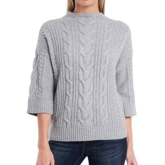 Vince Camuto Cable Stitch 3/4 Sleeve Mock Neck Relaxed Fit Mixed Knit Sweater - Picture 2 of 12